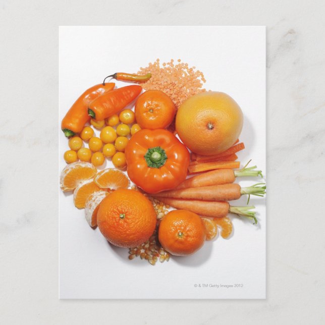 A selection of orange fruits & vegetables. postcard (Front)