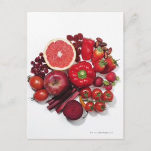 A selection of red fruits & vegetables. postcard