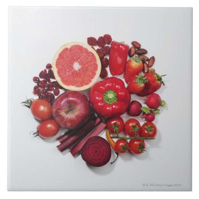 A selection of red fruits & vegetables. tile (Front)