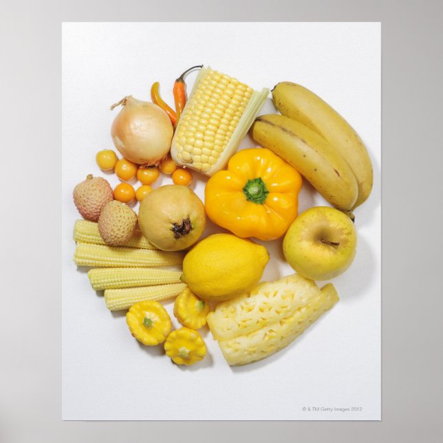 A selection of yellow fruits & vegetables. poster (Front)