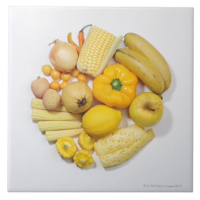 A selection of yellow fruits & vegetables. tile (Front)