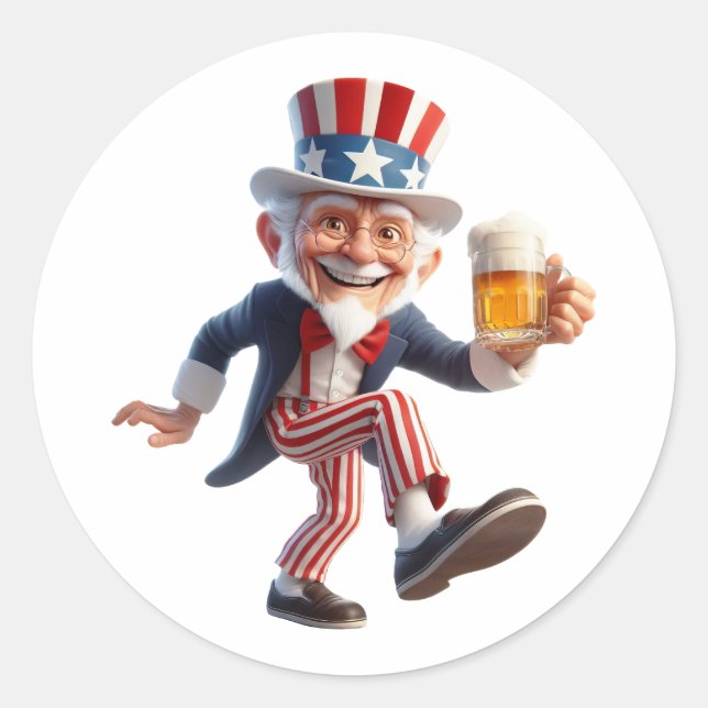 A senior citizen dressed as Uncle Sam Classic Round Sticker (Front)