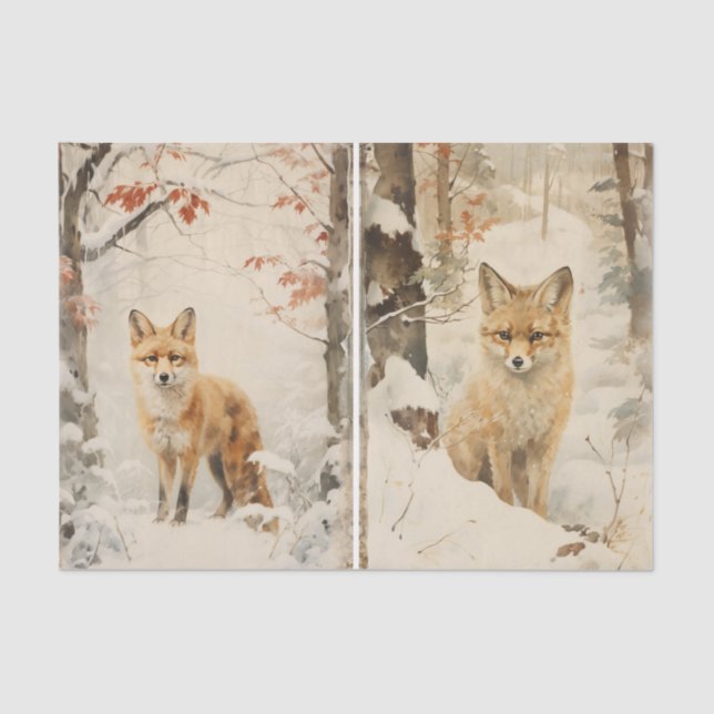 A Separate Pair of Foxes in the Winter Forest Tissue Paper (Front)