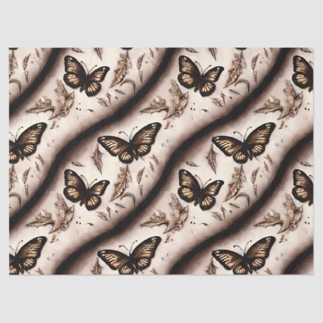 A Sepia Butterfly Design Tissue Paper (Front)