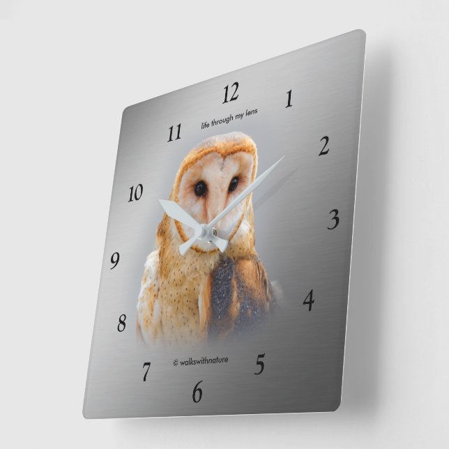 A Serene and Beautiful Barn Owl Square Wall Clock (Angle)