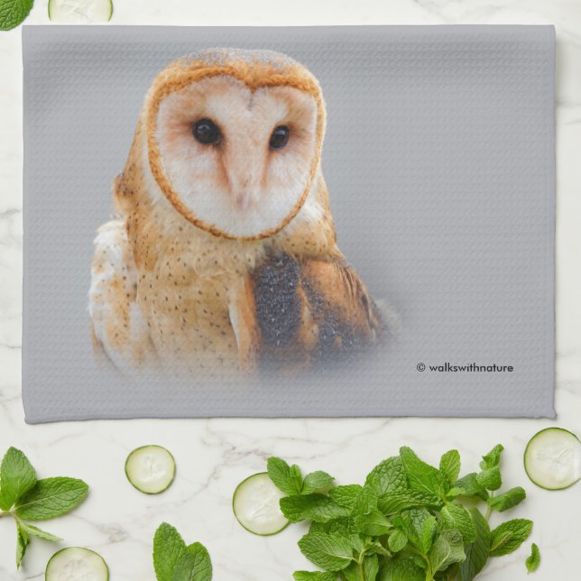 A Serene and Beautiful Barn Owl Tea Towel (Folded)