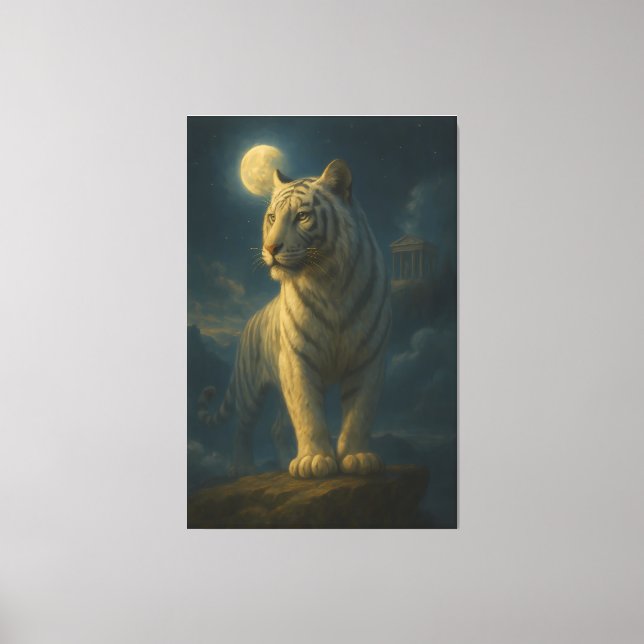 A serene and powerful white tiger painted in premi canvas print (Front)
