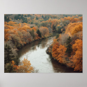 A Serene Autumnal River Meandering Through a Vibra Poster