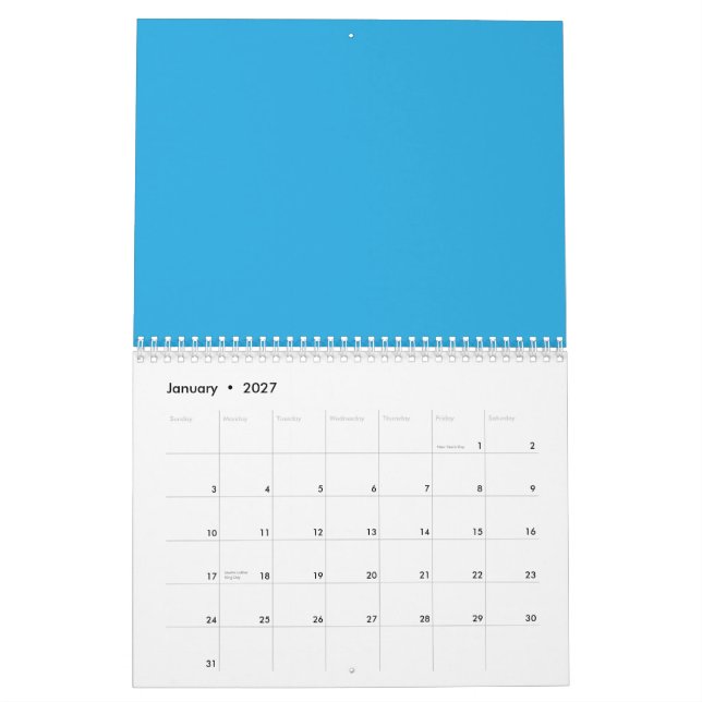 A serene blue sky with a few scattered white cloud calendar (Jan 2027)