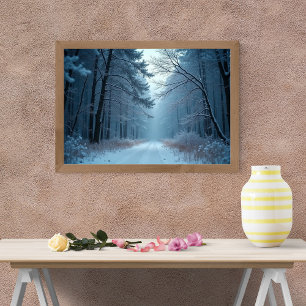 A Serene Path Through a Snow-Covered Forest Poster