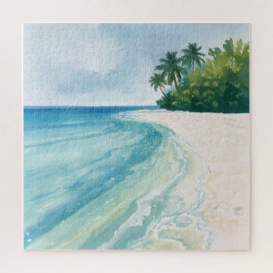 A Serene Tropical Beach in Watercolor Jigsaw Puzzle