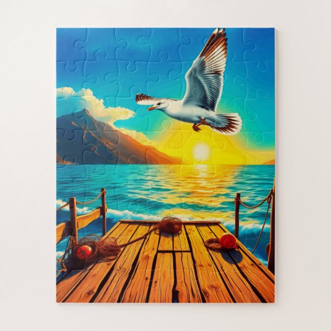 A serene waterfront children's jigsaw puzzle (Vertical)