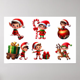 A set of Christmas Elves in various poses Poster