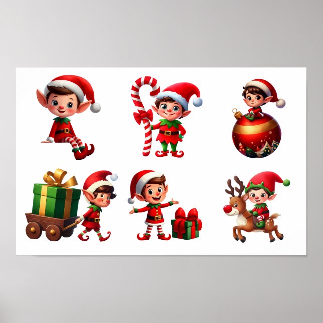 A set of Christmas Elves in various poses Poster (Front)