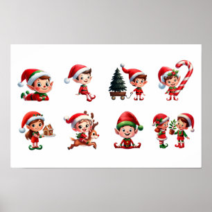  A set of Christmas Elves in various poses Poster