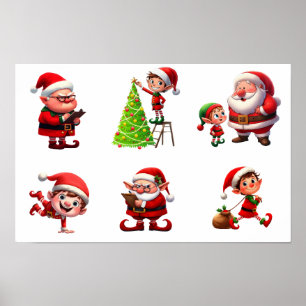 A set of Christmas Elves in various poses Poster