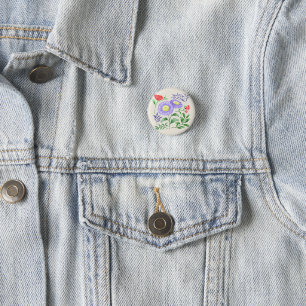 A set of flowers painted in watercolor  3 cm round badge