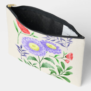 A set of flowers painted in watercolor accessory pouch