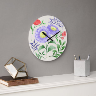 A set of flowers painted in watercolor large clock
