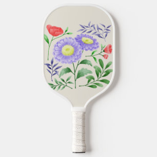 A set of flowers painted in watercolor pickleball paddle