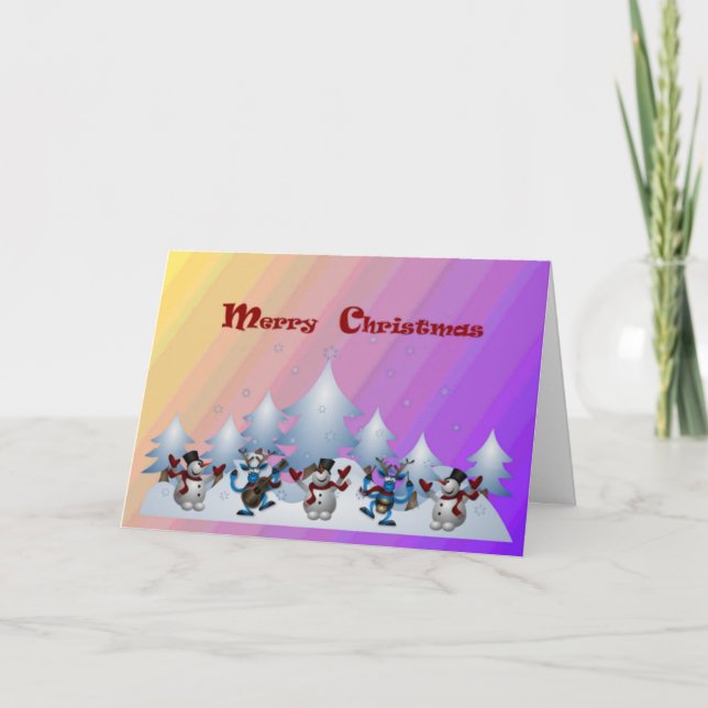 A Set of Fun Dancing Snowmen Christmas Cards (Front)