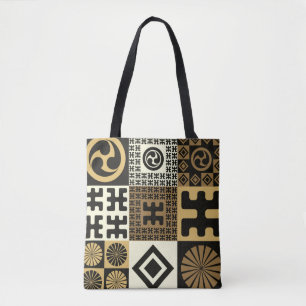 A set of japanese style seamless patterns, tribal tote bag