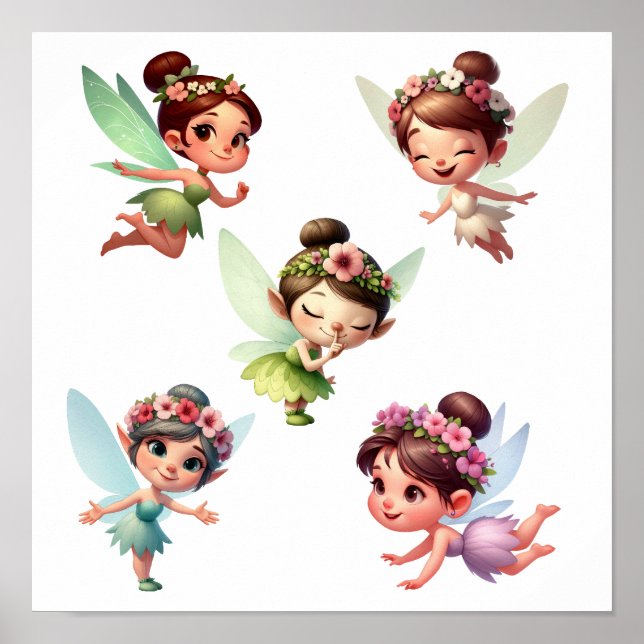A set of magical little cartoon Fairies   Poster (Front)