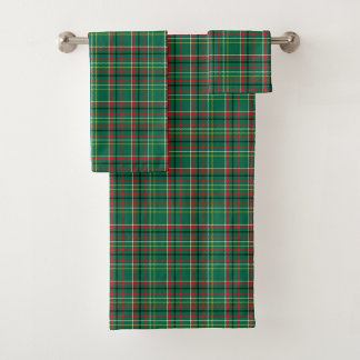 A set of three green plaid towels 