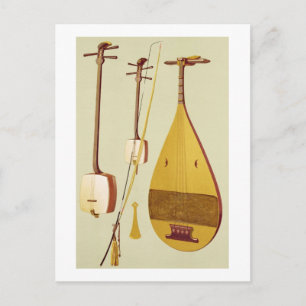 A shamisen, a kokyu and a biwa, Japanese, from 'Mu Postcard