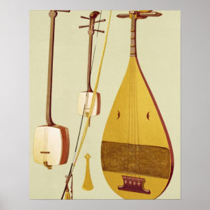 A shamisen, a kokyu and a biwa, Japanese, from 'Mu Poster