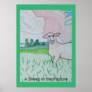 A Sheep in the Pasture Thick Kelly Green Border Poster