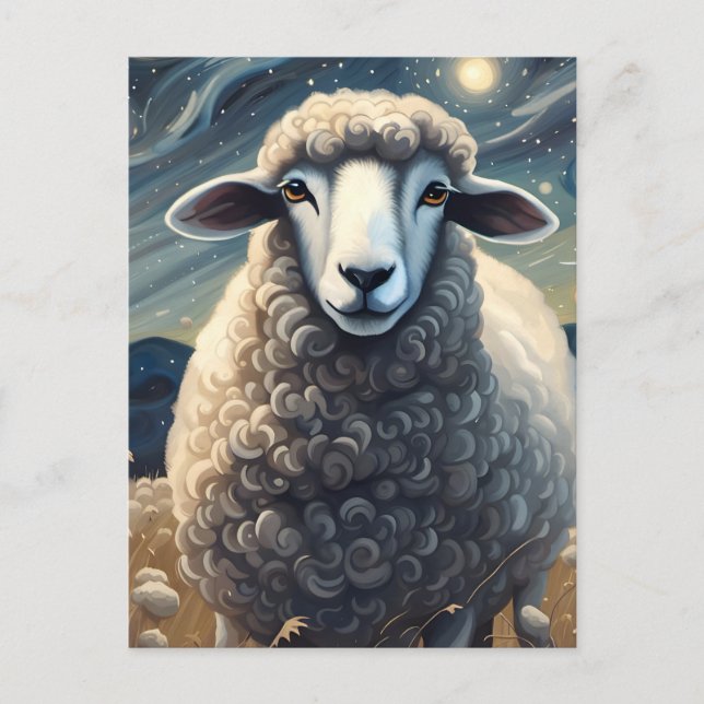 A Sheep in The Starry Night Postcard (Front)