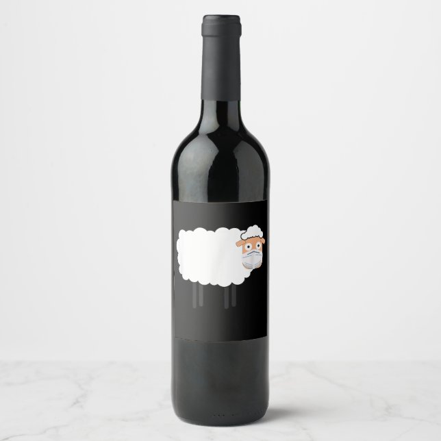 A Sheep Wearing A Mask | Sheep Lover Gift Wine Label (Front)