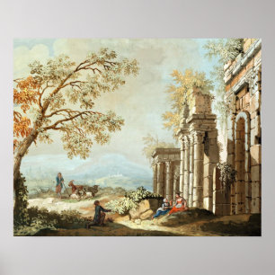 A Shepherd with Goats and other Figures amongst Cl Poster