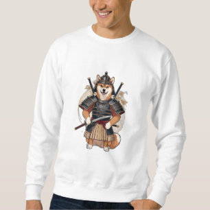 A shiba inu in a samurai outfit, holding a katana. sweatshirt