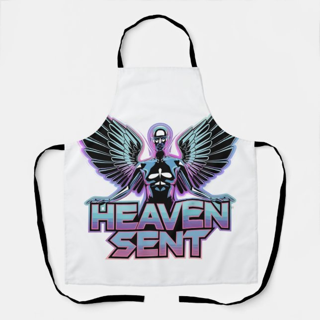 A shiny, metallic angel with wings, Y2K design Apron (Front)