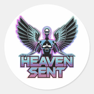 A shiny, metallic angel with wings, Y2K design Classic Round Sticker