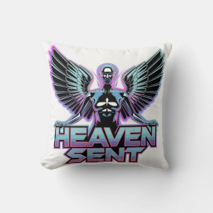 A shiny, metallic angel with wings, Y2K design Cushion