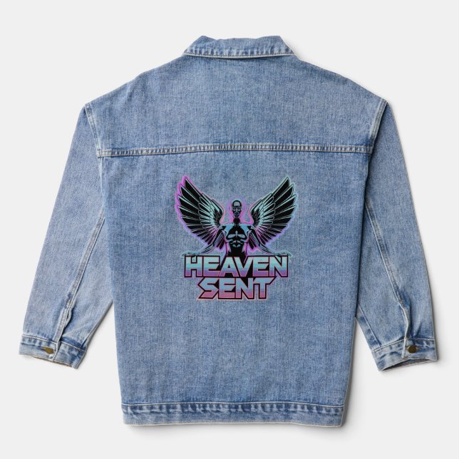 A shiny, metallic angel with wings, Y2K design Denim Jacket (Back)