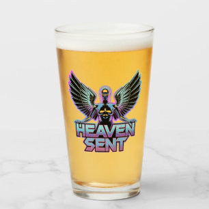 A shiny, metallic angel with wings, Y2K design Glass