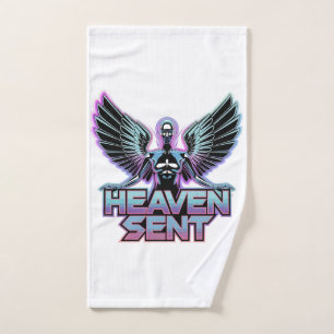 A shiny, metallic angel with wings, Y2K design Hand Towel
