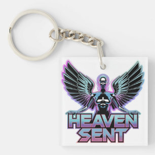 A shiny, metallic angel with wings, Y2K design Key Ring