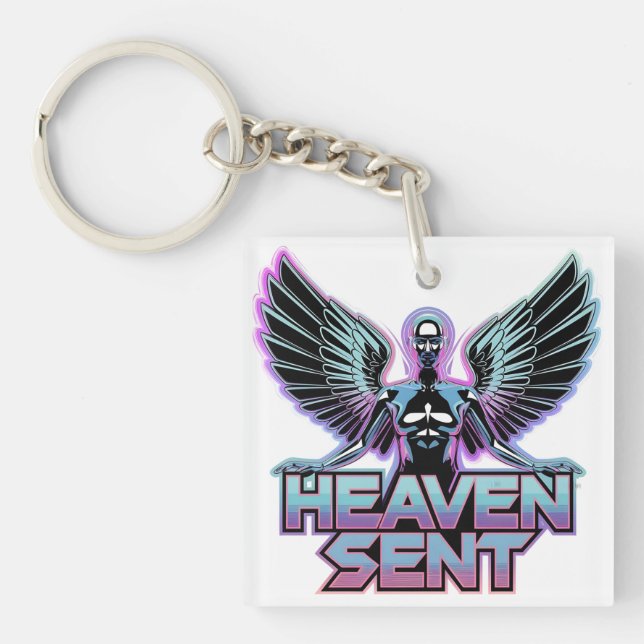 A shiny, metallic angel with wings, Y2K design Key Ring (Front)