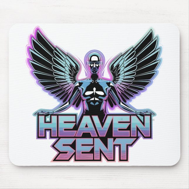 A shiny, metallic angel with wings, Y2K design Mouse Mat (Front)
