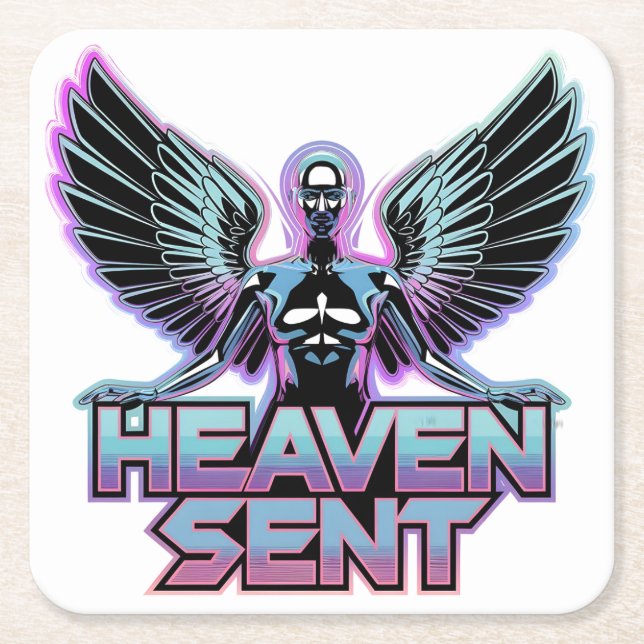 A shiny, metallic angel with wings, Y2K design Square Paper Coaster (Front)