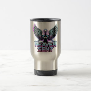 A shiny, metallic angel with wings, Y2K design Travel Mug