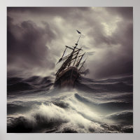 A ship in a storm at Wild Ocean