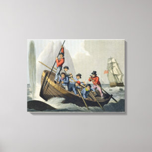 A Ship's Boat Attacking a Whale, engraved by Matth Canvas Print