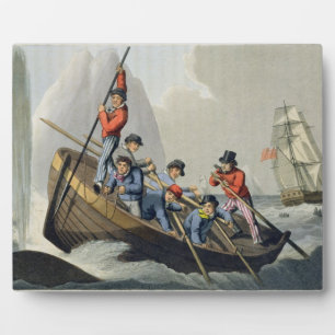 A Ship's Boat Attacking a Whale, engraved by Matth Plaque