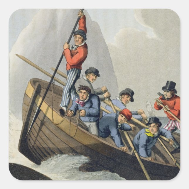 A Ship's Boat Attacking a Whale, engraved by Matth Square Sticker (Front)